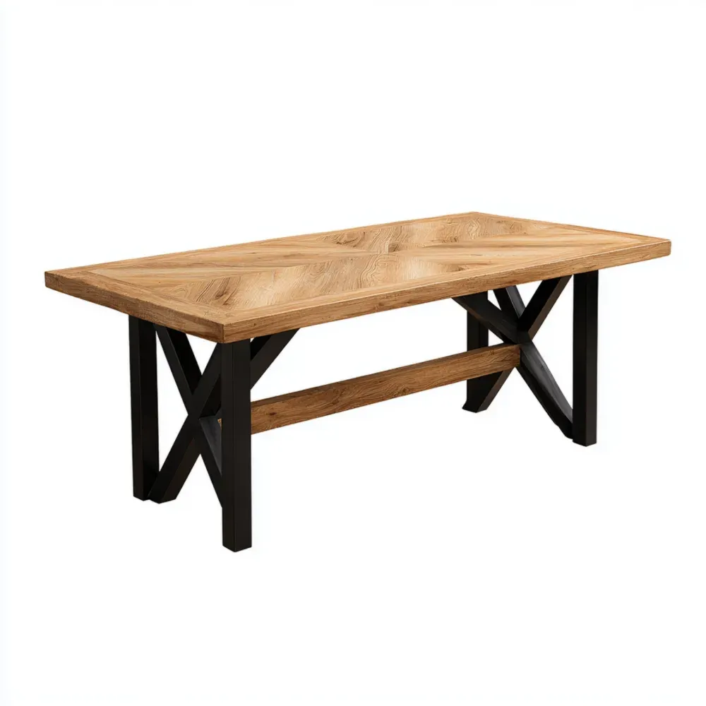 Mesa de comedor de madera y metal 200x90x75 cm - Roble y Negro - Estilo industrial