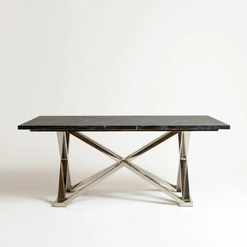 Mesa de comedor de mármol 180x90x75 cm - Negro/Plateado - Diseño contemporáneo