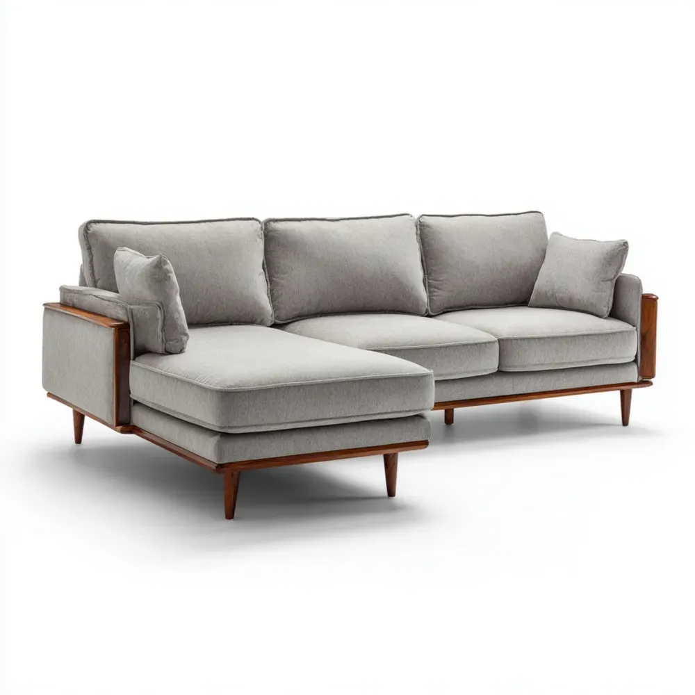 Sofá seccional de tela 280x150x85 cm - Gris Claro - Diseño moderno