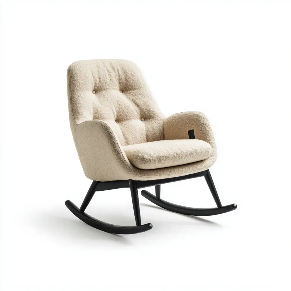 Silla Mecedora Tapizada 89x68x93 cm de Madera – Crema – Diseño Moderno