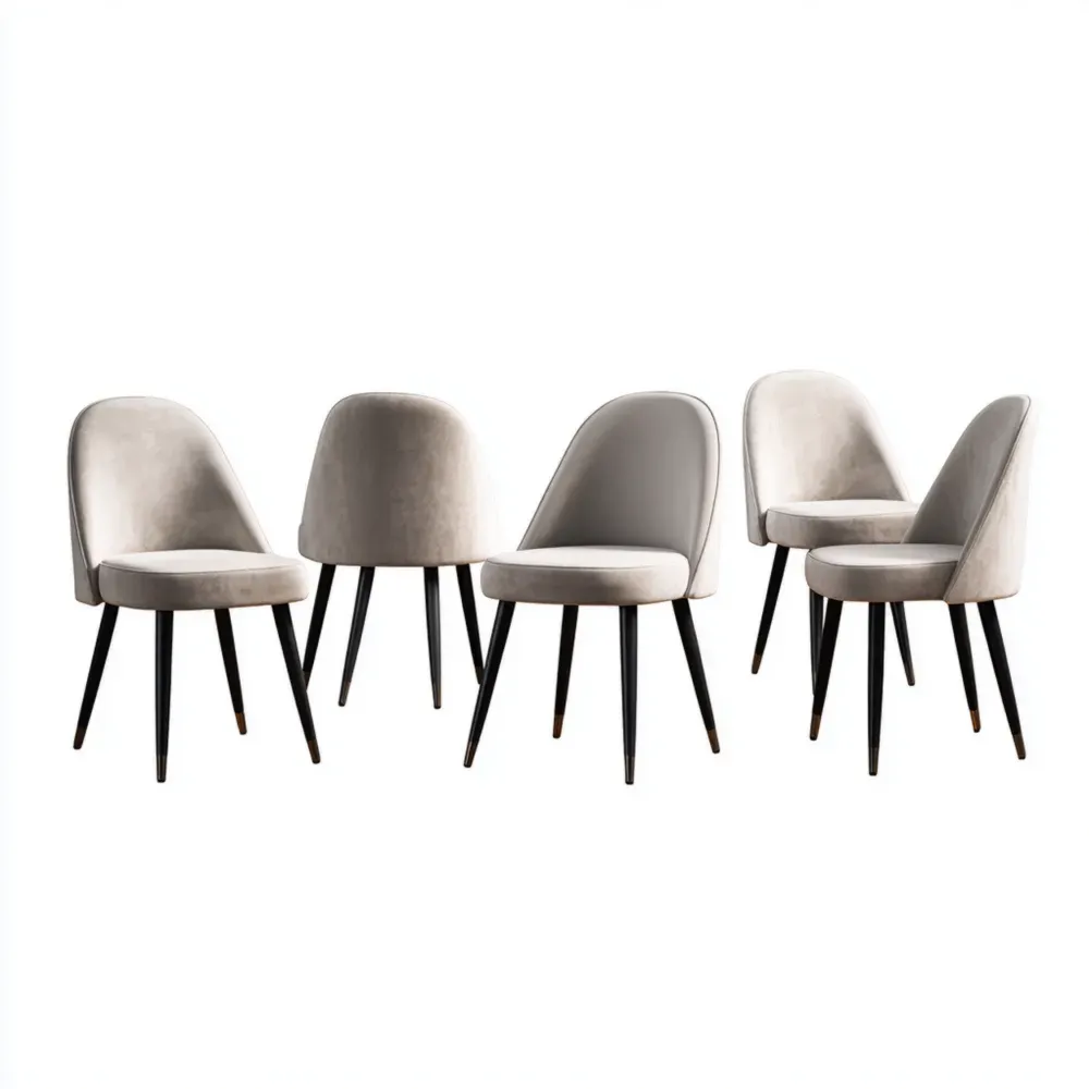 Juego de 5 sillas de comedor tapizadas en terciopelo Gris 50x45x85 cm – Diseño moderno