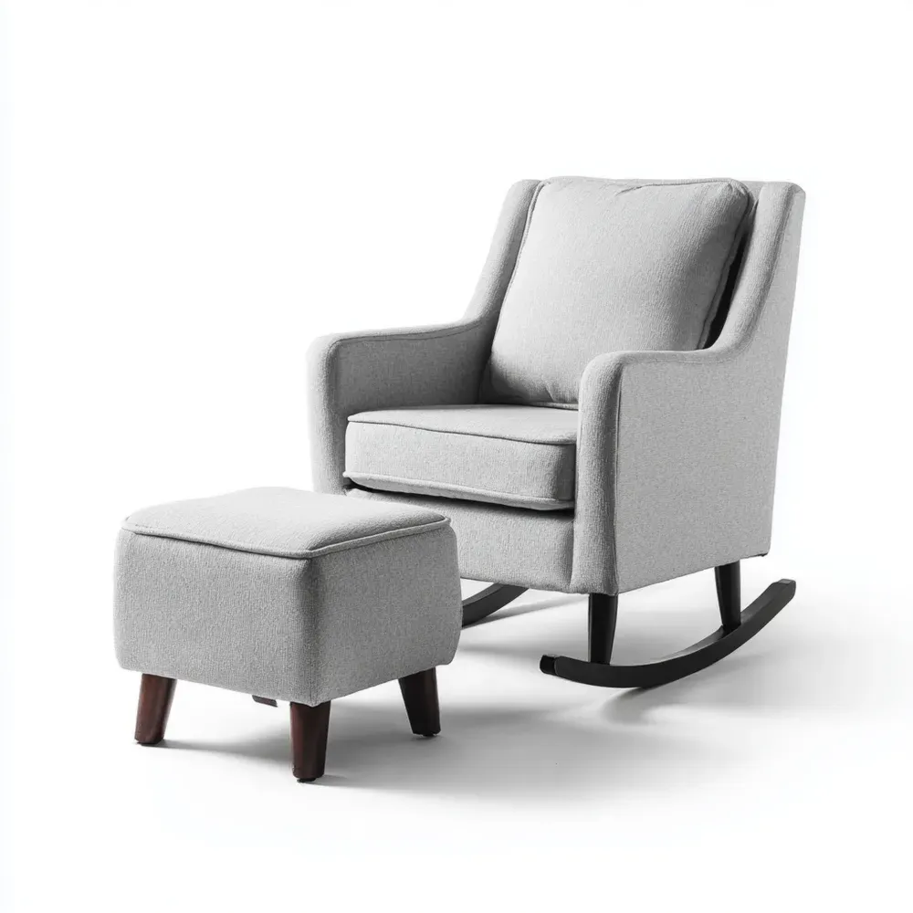 Sillón Mecedora Tapizado en Tela 75x83x112 cm - Gris Claro - Diseño Moderno