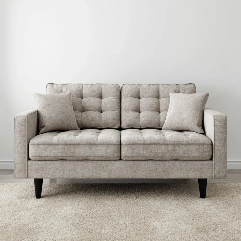 Sofá de dos plazas Tapizado en tela 150x85x80 cm - Beige - Diseño contemporáneo