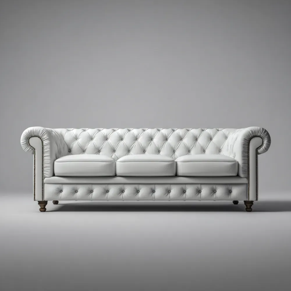 Sofá Chesterfield Tapizado Cuero 220x85x75 cm - Blanco - Diseño Clásico