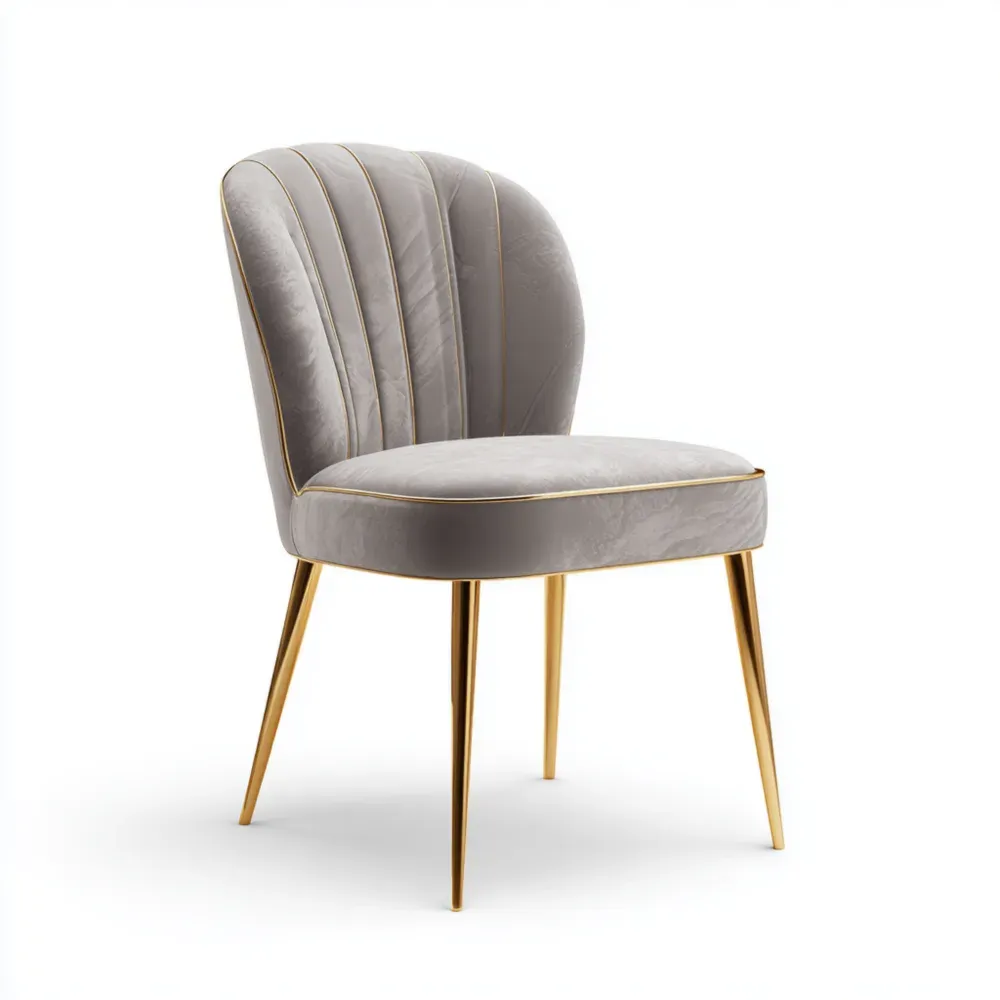 Silla de comedor tapizada en terciopelo 46x56x85 cm - Gris/Dorado - Estilo moderno