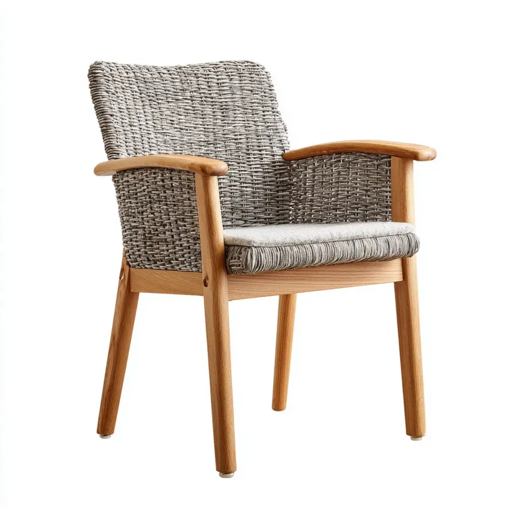 Silla de Patio Tejida 65x60x85 cm con Brazos Madera Natural – Gris – Diseño Contemporáneo
