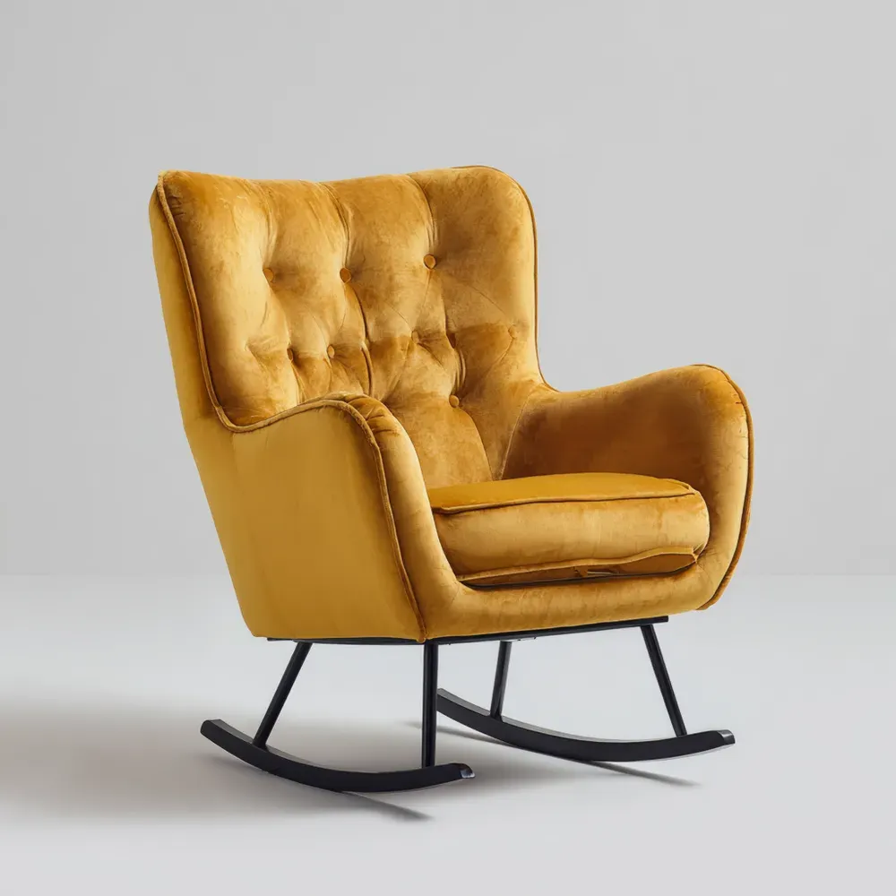 Mecedora de Tela Aterciopelada 75x90x102 cm - Mostaza - Diseño Acogedor