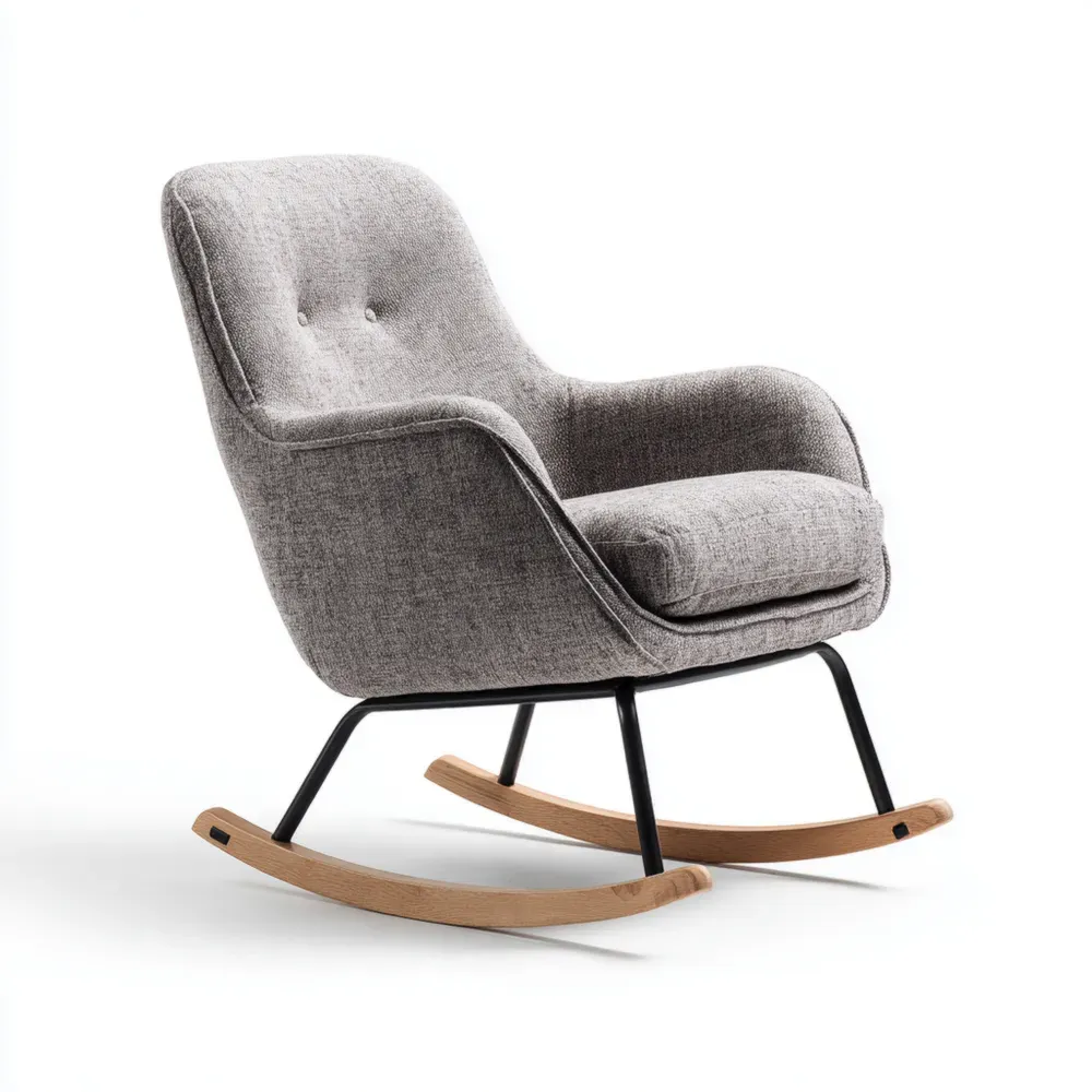 Mecedora Tapizada 70x80x90 cm Tela Gris Claro – Estructura Metálica Moderna