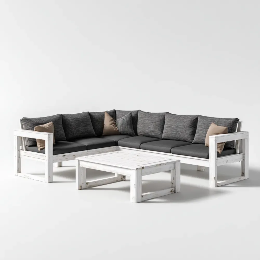 Conjunto de Sofá de Jardín de Esquina Madera 190x190x68 cm – Gris Oscuro – Diseño Moderno