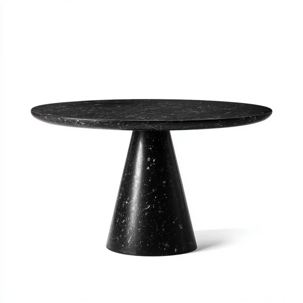 Mesa de comedor de mármol redonda 120 cm x 120 cm x 75 cm – Negro – Diseño minimalista