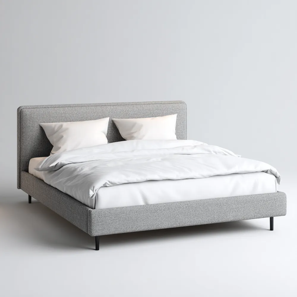 Cama Doble Tapizada Tela 200x160x100 cm - Gris Claro - Estilo Moderno