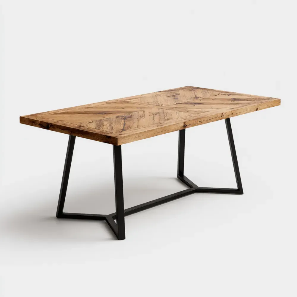 Mesa de comedor de Madera Reciclada 200x100x75 cm - Marrón/Negro - Diseño Industrial