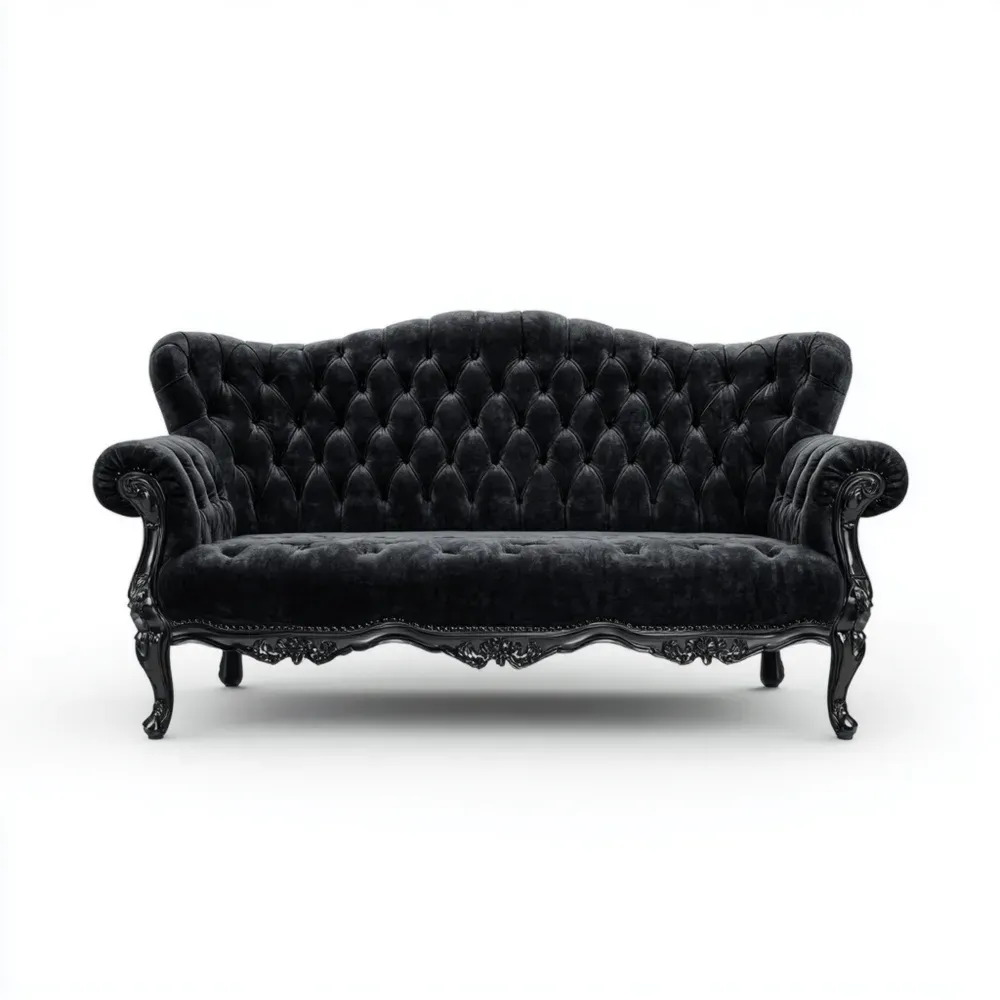 Sofá de terciopelo 210x90x105 cm – Negro – Diseño clásico