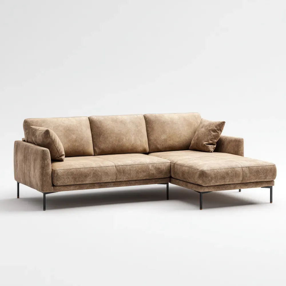 Sofá Esquinero Tapizado en Tela 220x150x85 cm - Marrón - Diseño Contemporáneo