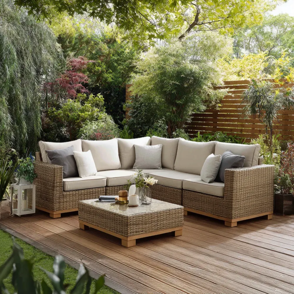 Sofá de jardín modular ratán sintético Beige – 250x250x70 cm – Diseño moderno