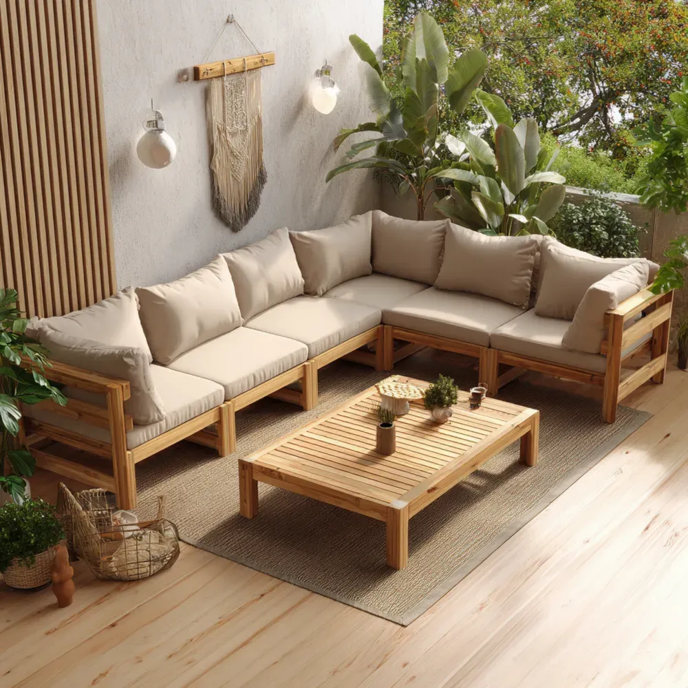 Conjunto de Sofás de Jardín Madera 300x300x70 cm - Beige - Diseño Modular