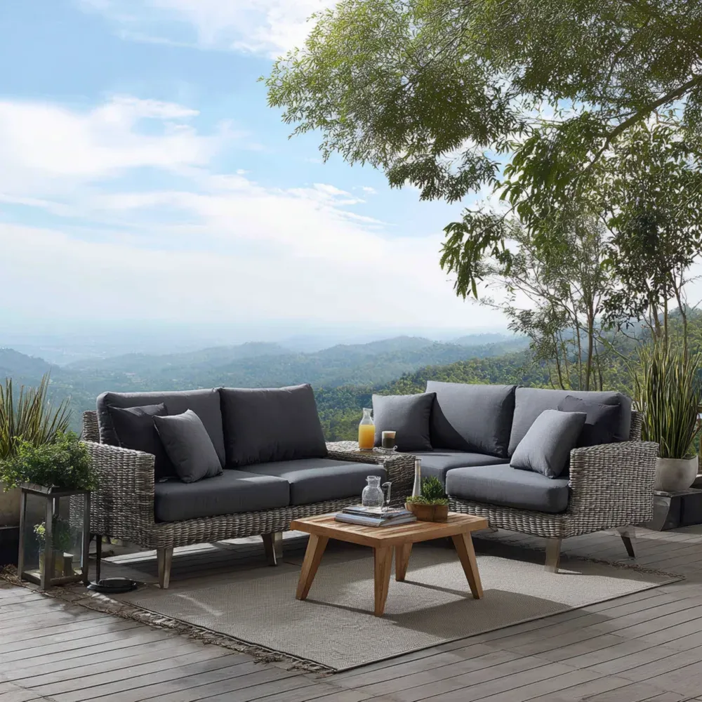 Conjunto de Sofás de Exterior de Ratán 210x75x80 cm con Mesa de Café 90x50x35 cm – Gris Oscuro