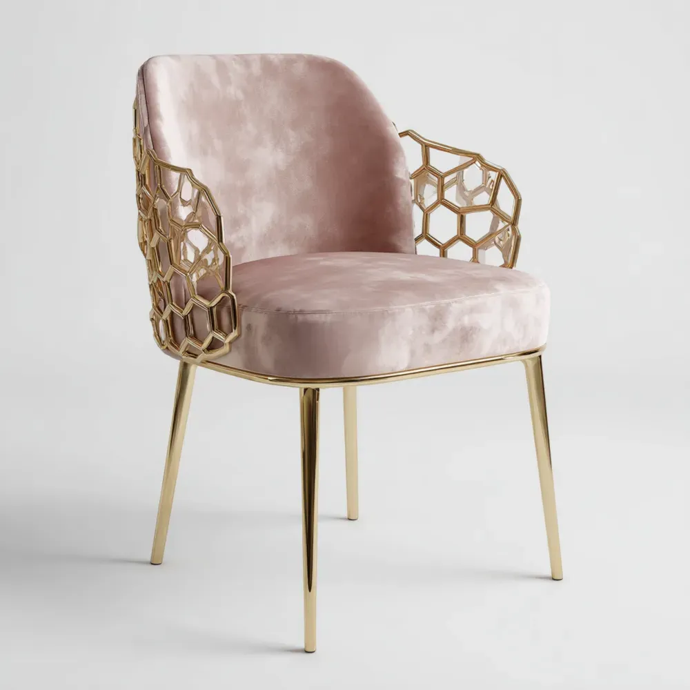Silla de Comedor de Terciopelo 58x60x82 cm - Rosa/Dorado - Diseño Moderno