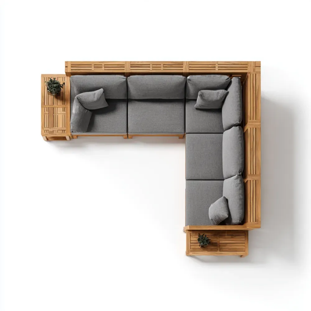 Sofá de jardín en esquina de madera 250x180x75 cm con cojines Grises - Diseño modular