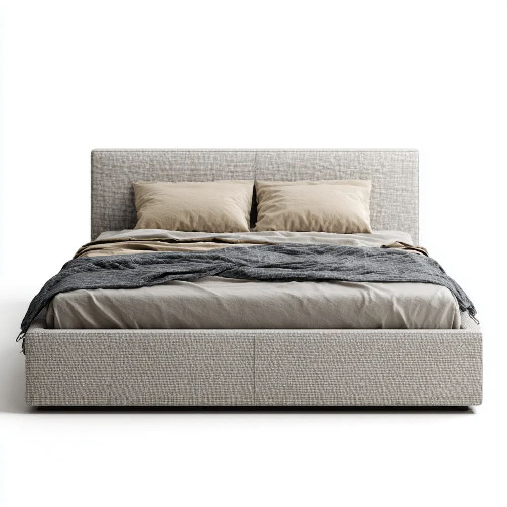 Cama Doble Tapizada Tela 200x150x100 cm - Beige - Diseño Moderno