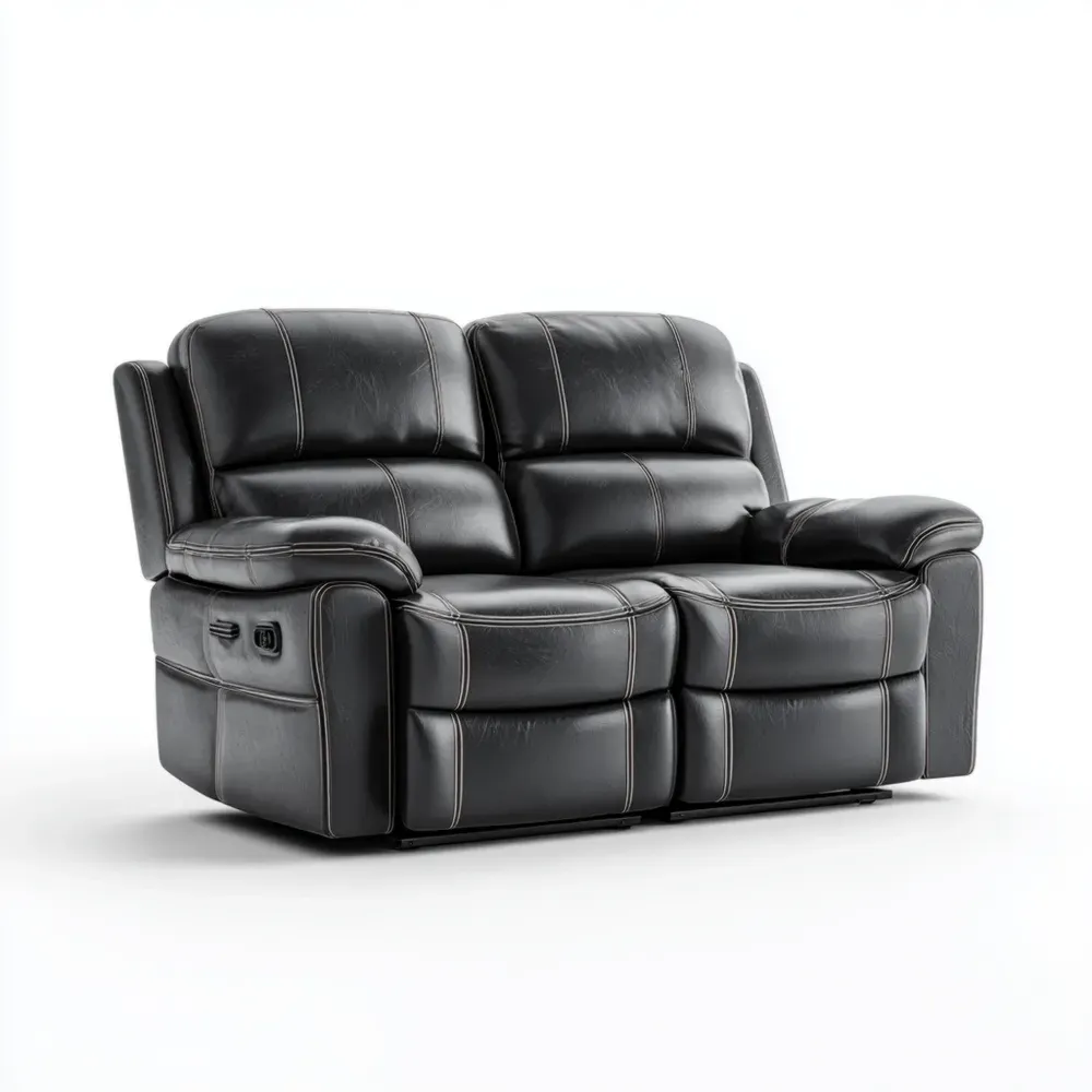 Sofá Reclinable de Cuero Sintético 180x95x100 cm - Negro - Diseño Moderno