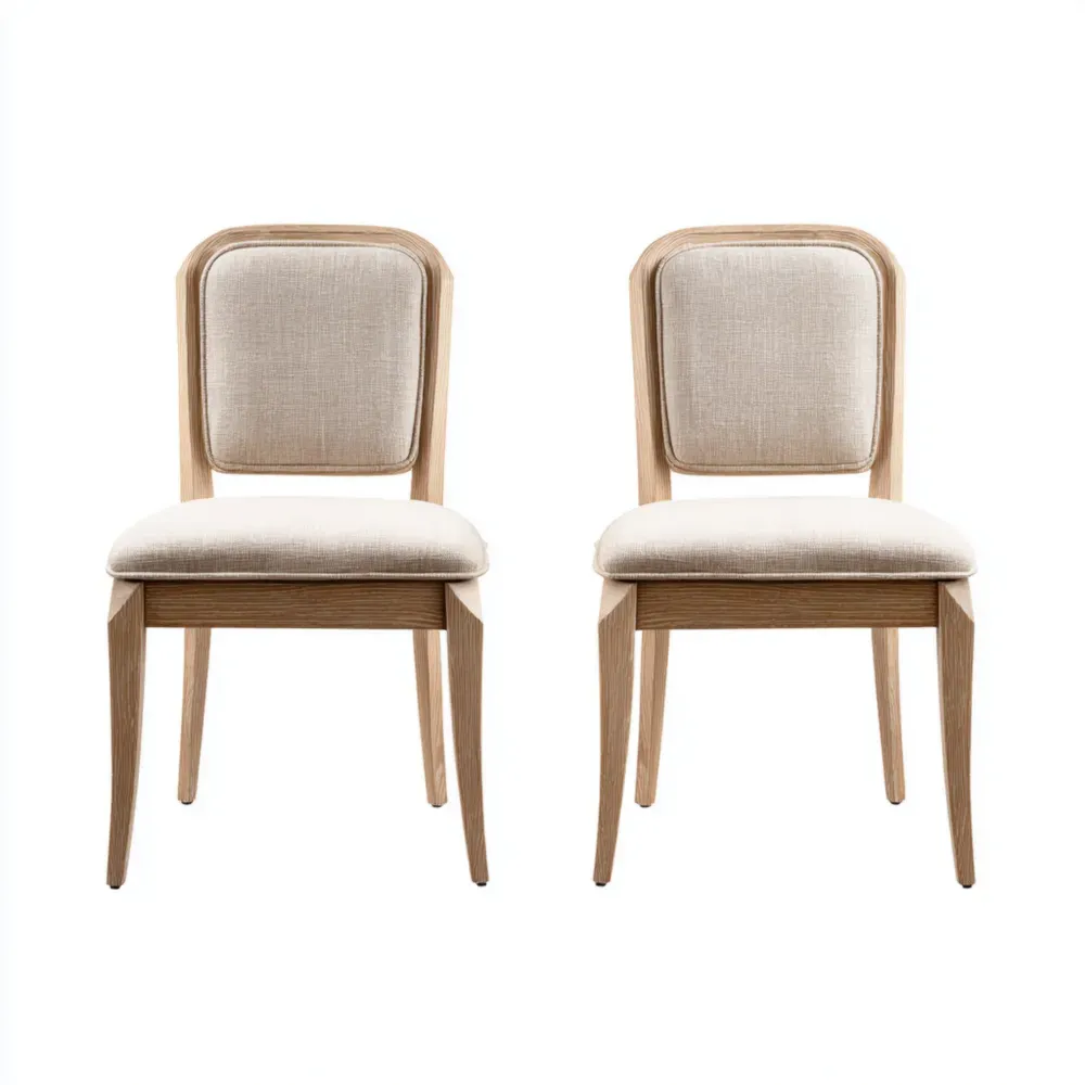 Juego de Sillas de Comedor 45x40x90 cm Tapizadas en Tela Beige con Estructura de Madera - Estilo Clásico