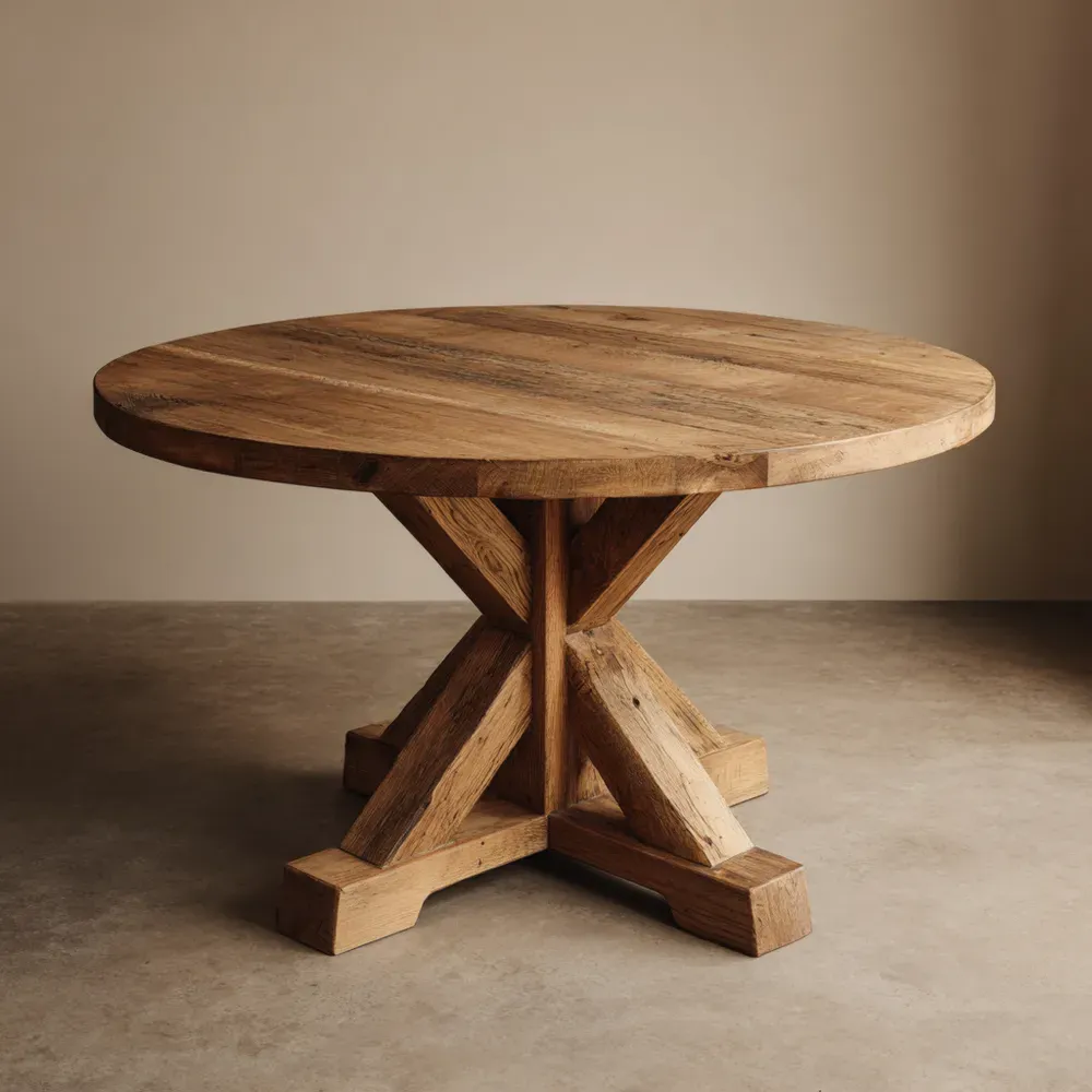 Mesa de comedor redonda Madera maciza Roble 150x150x75 cm – Diseño rústico