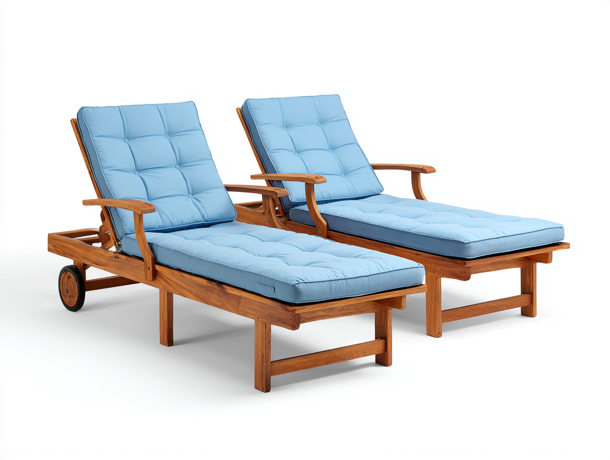 Tumbonas madera maciza 195x65x90 cm color natural-azul apto para jardín diseño ajustable-Homiupshop