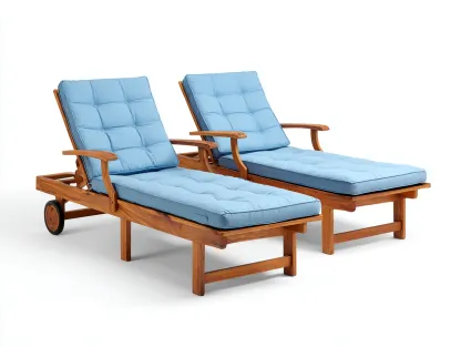 Tumbonas madera maciza 195x65x90 cm color natural-azul apto para jardín diseño ajustable-Homiupshop
