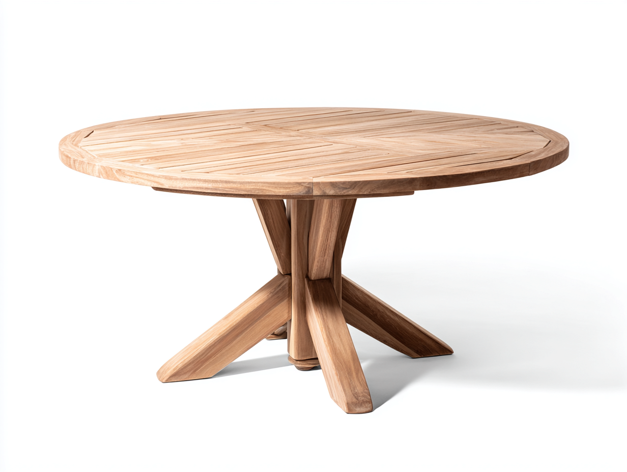 Mesas de jardín redondas de madera 120x120x75 cm - marrón - diseño natural-Homiupshop