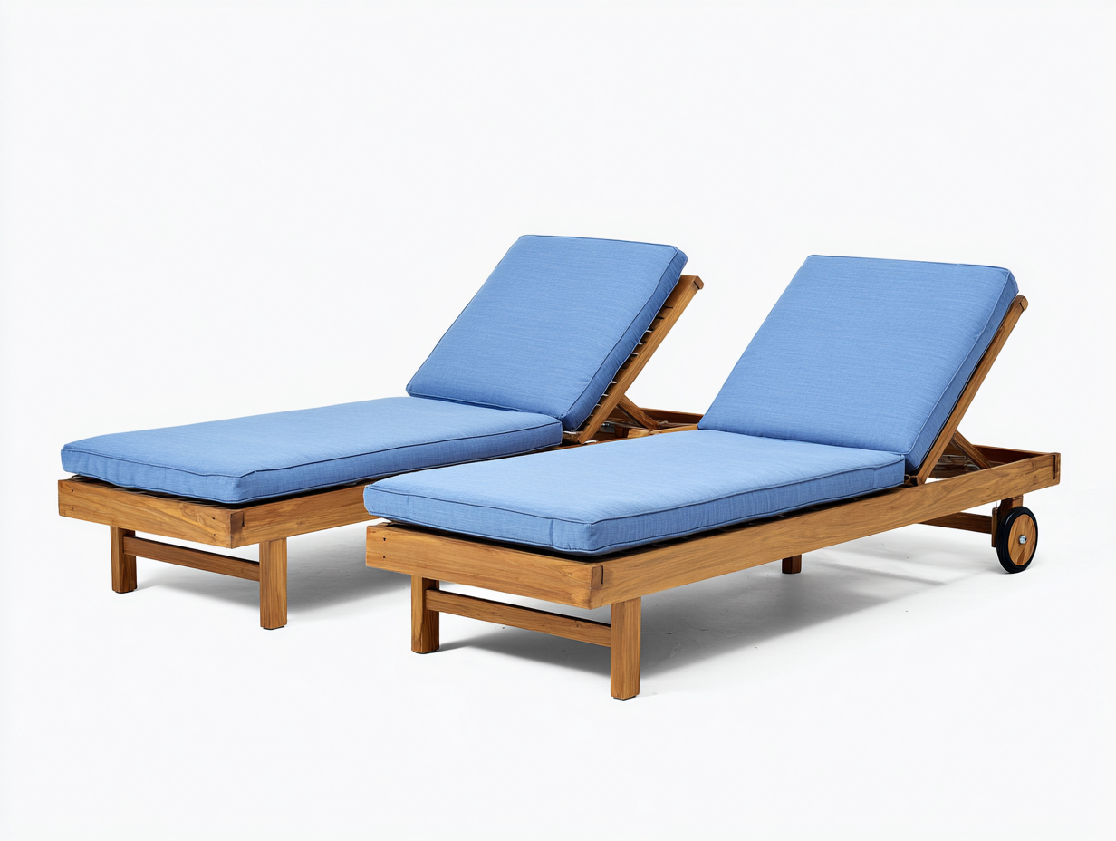 Tumbonas de jardín de madera 200x65x35 cm - azul-marrón - diseño ajustable con ruedas-Homiupshop