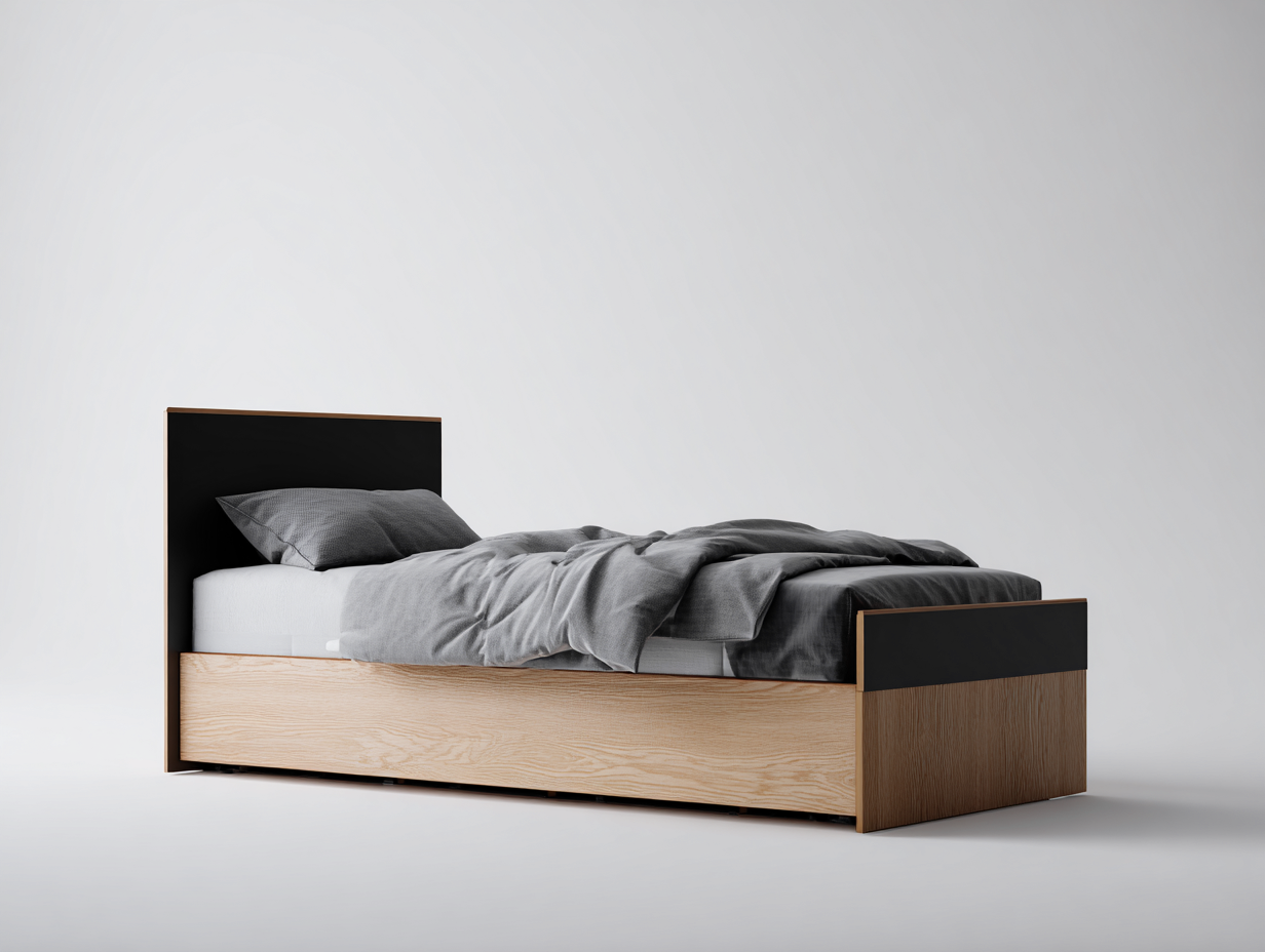 Cama individual madera 200x100x90 cm negro madera para dormitorio estilo moderno-Homiupshop