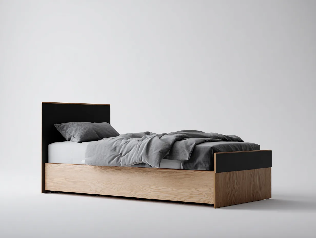 Cama individual madera 200x100x90 cm negro madera para dormitorio estilo moderno-Homiupshop