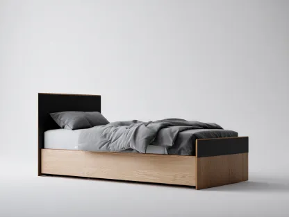 Cama individual madera 200x100x90 cm negro madera para dormitorio estilo moderno-Homiupshop