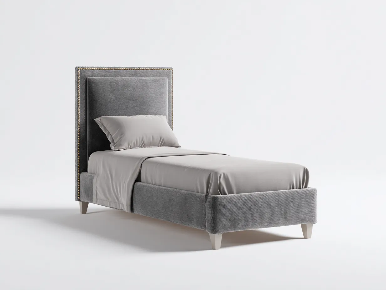 Camas individuales tapizada tela 200x100x110 cm - gris - cabecero acolchado diseño moderno para dormitorio-Homiupshop