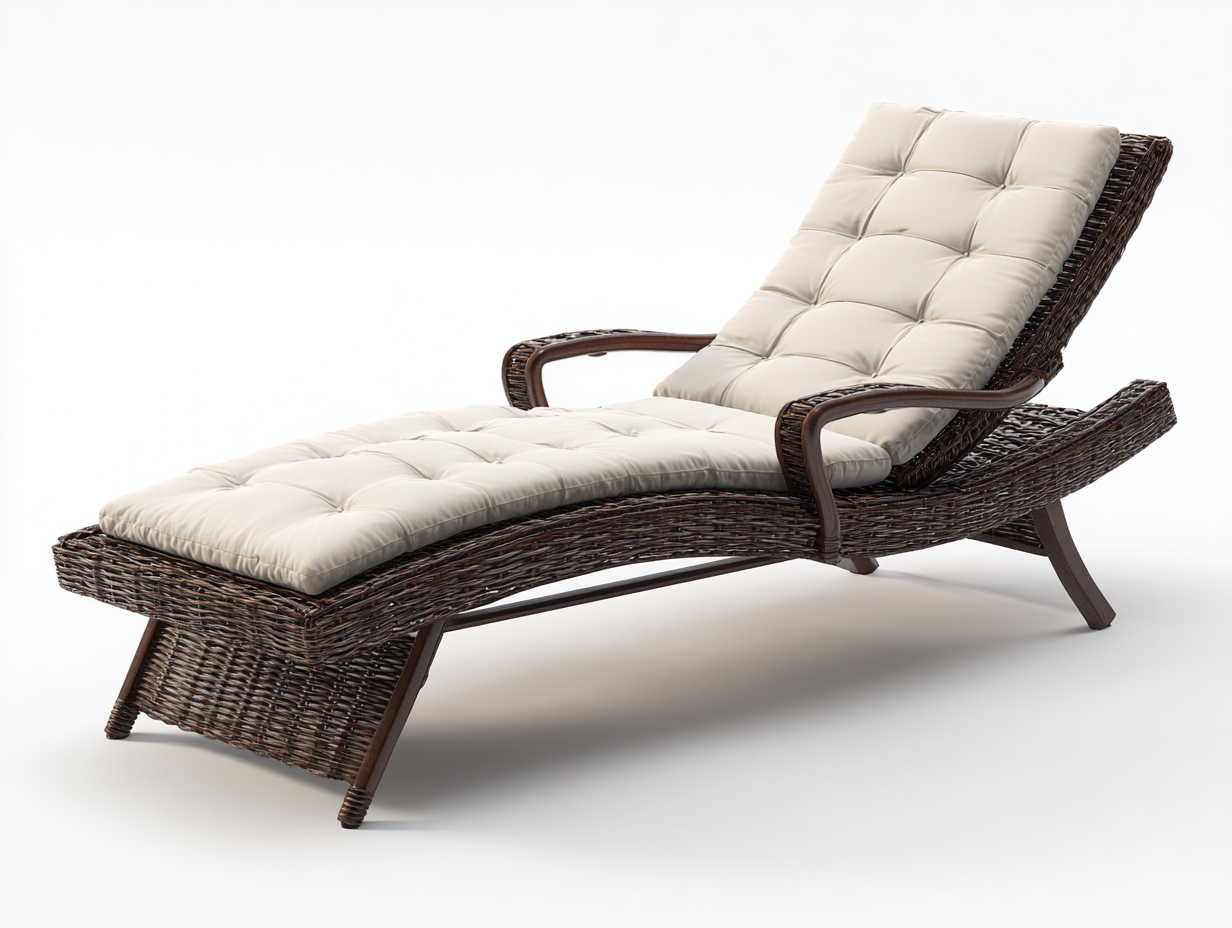 Tumbona de jardín ratán sintético 195x65x95 cm marrón beige con cojín para exterior estilo natural-Homiupshop