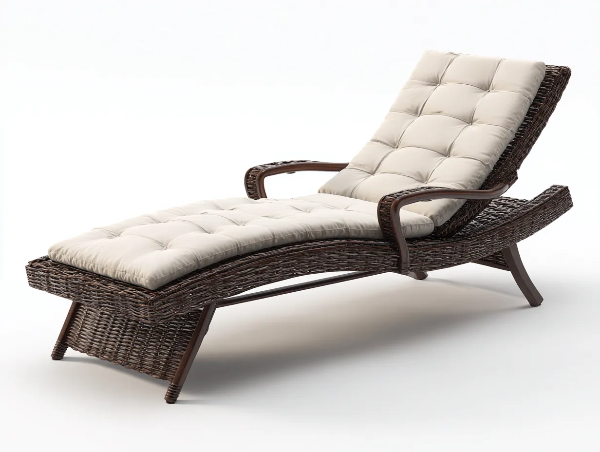 Tumbona de jardín ratán sintético 195x65x95 cm marrón beige con cojín para exterior estilo natural-Homiupshop