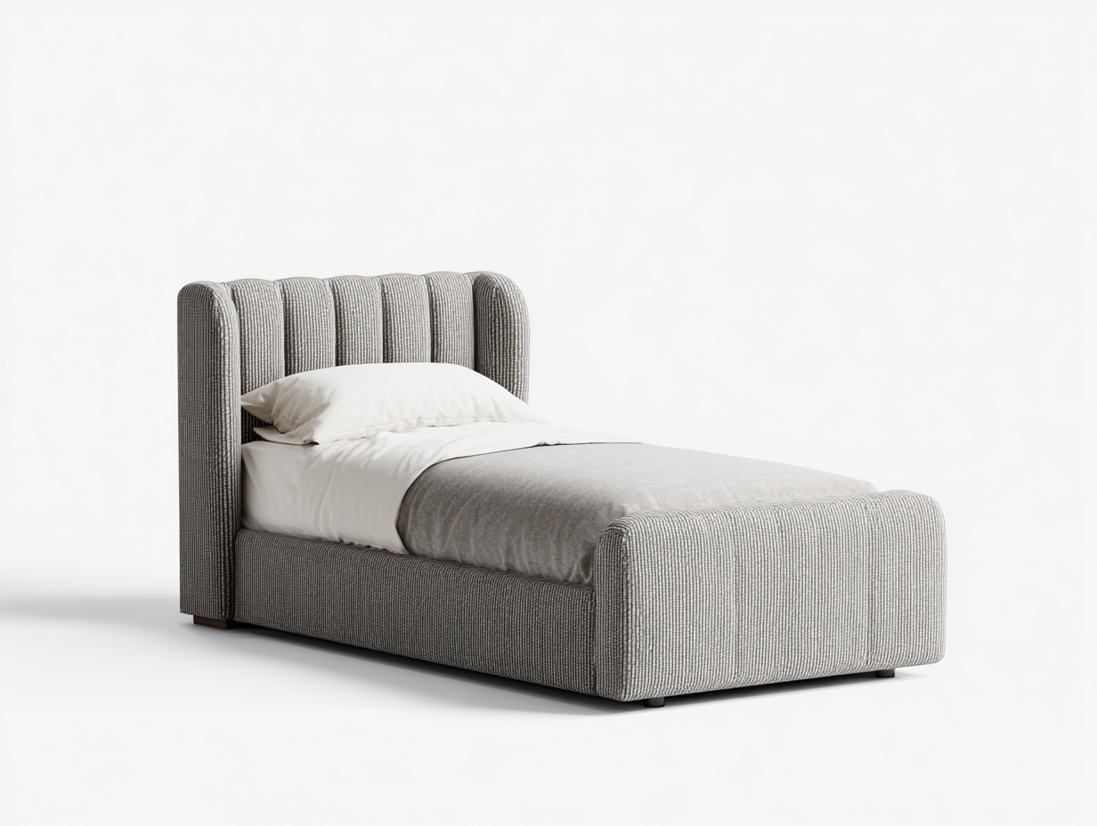 Cama individual tapizada 200x100x110 cm gris tela para dormitorio estilo moderno-Homiupshop