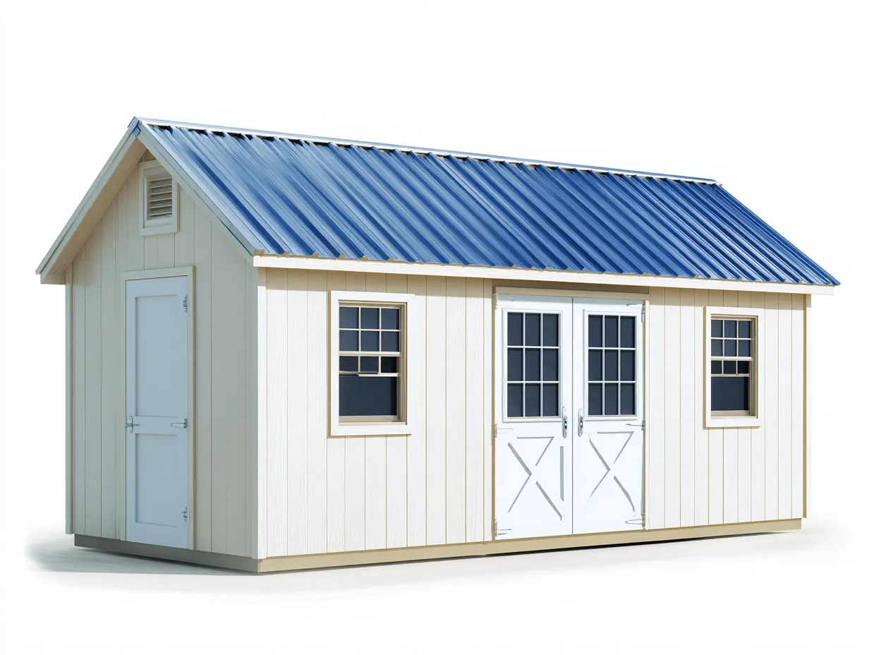 Gartenhäuser-Holz-Metall-374 x 234 x 246 cm-Cremeweiß-Weiß-Blau-Moderner Stil-Luxegobase