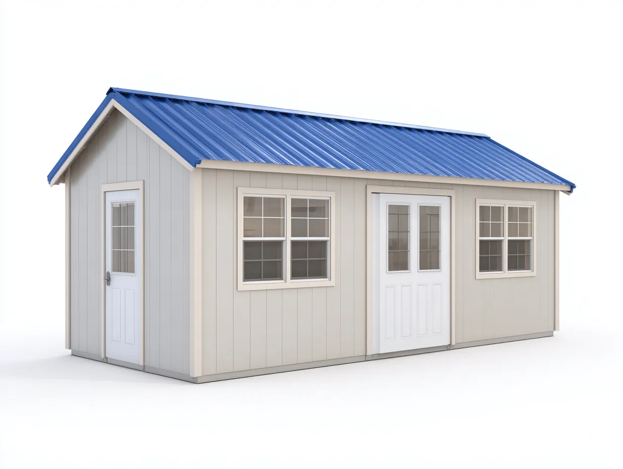 Gartenhäuser-Holz-Metall-382 x 242 x 252 cm-Grau-Weiß-Blau-Moderner Stil-Luxegobase