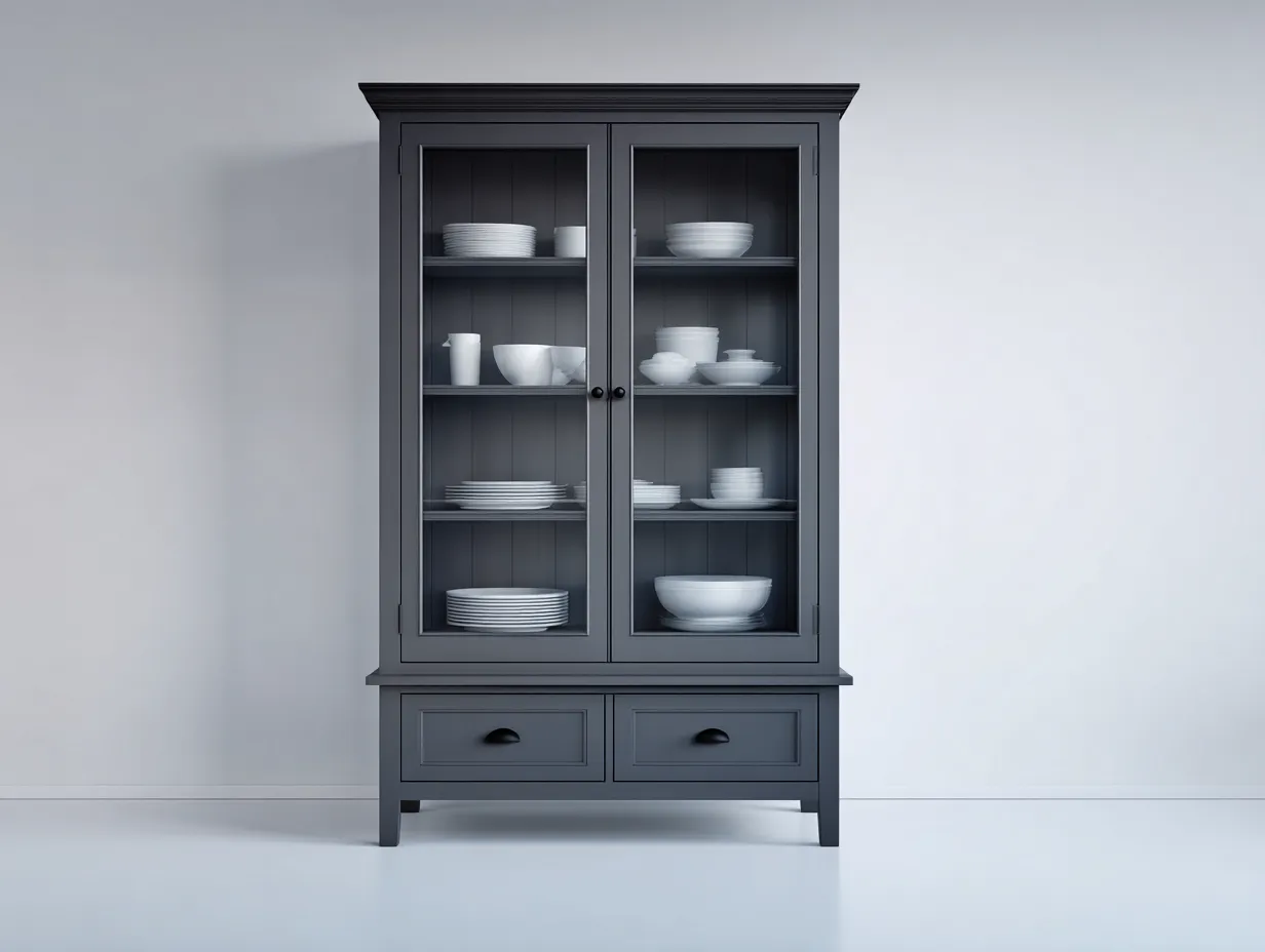 Vitrinen-Holz-Glas-106 x 40 x 194 cm-Dunkelgrau-Moderner Stil-Luxegobase