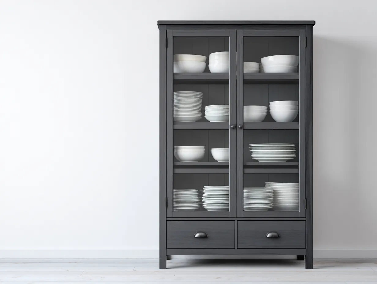 Vitrinen-Holz-Glas-108 x 39 x 192 cm-Dunkelgrau-Klassischer Stil-Luxegobase