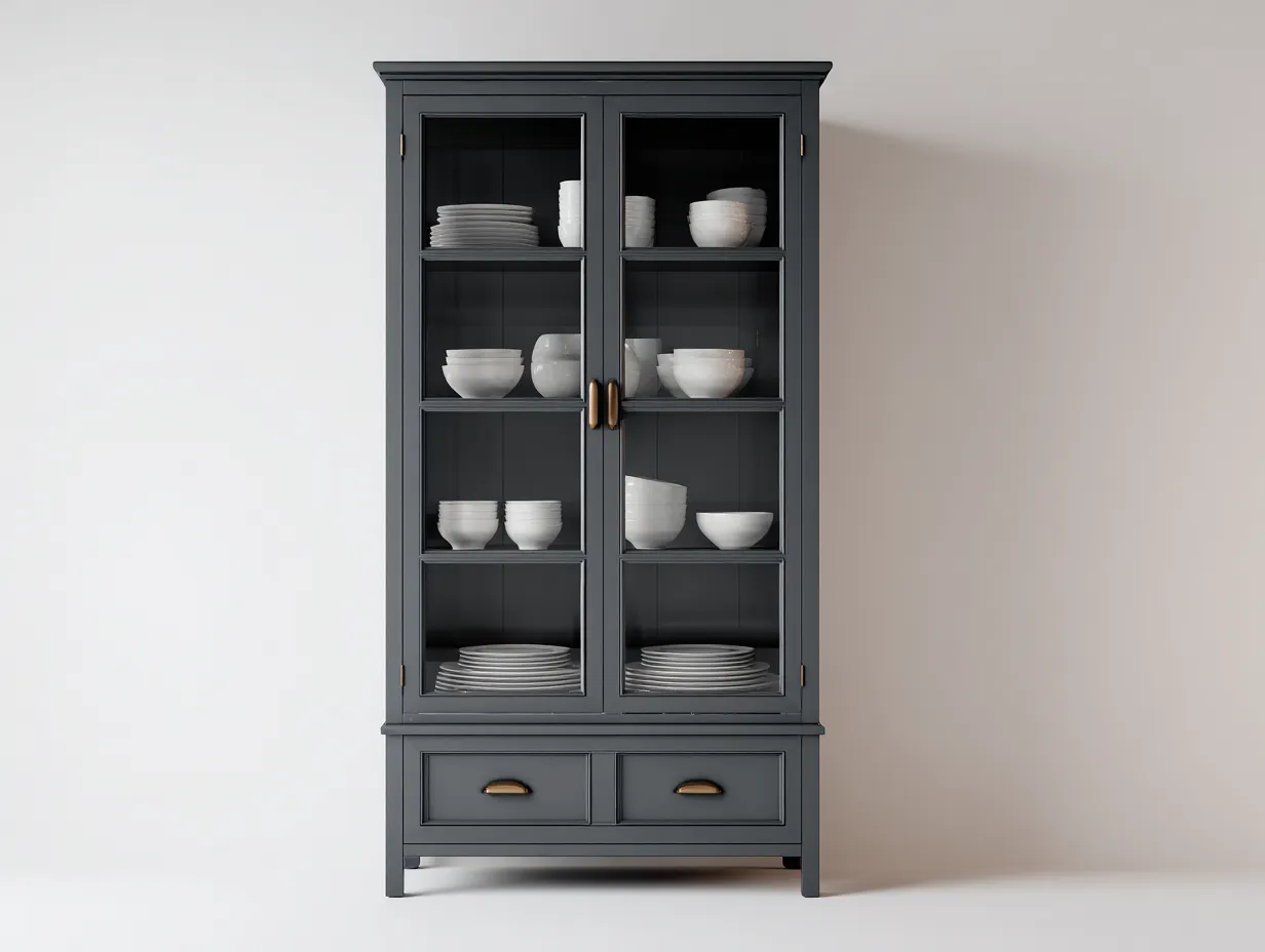 Vitrinen-Holz-Glas-104 x 41 x 198 cm-Dunkelgrau-Moderner Landhausstil-Luxegobase