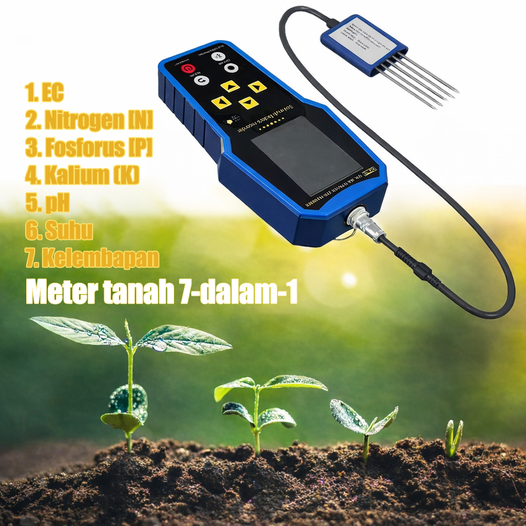 Penguji Tanah 7 dalam 1, Penguji NPK, Meter pH Tanah Mudah Alih, Meter Suhu, Kekonduksian, Kelembapan dan EC, sesuai untuk aplikasi petrokimia dan pertanian.