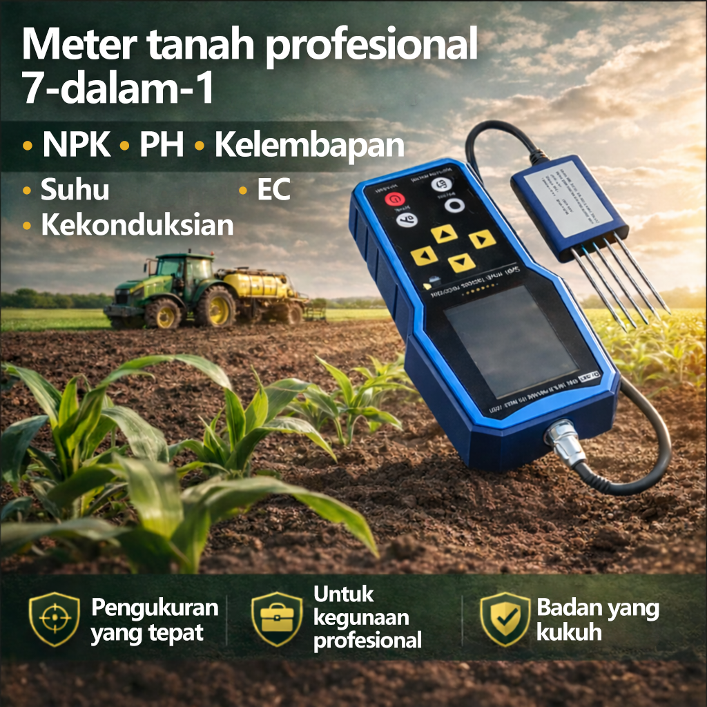 Penguji Tanah 7 dalam 1, Penguji NPK, Meter pH Tanah Mudah Alih, Meter Suhu, Kekonduksian, Kelembapan dan EC, sesuai untuk aplikasi petrokimia dan pertanian.
