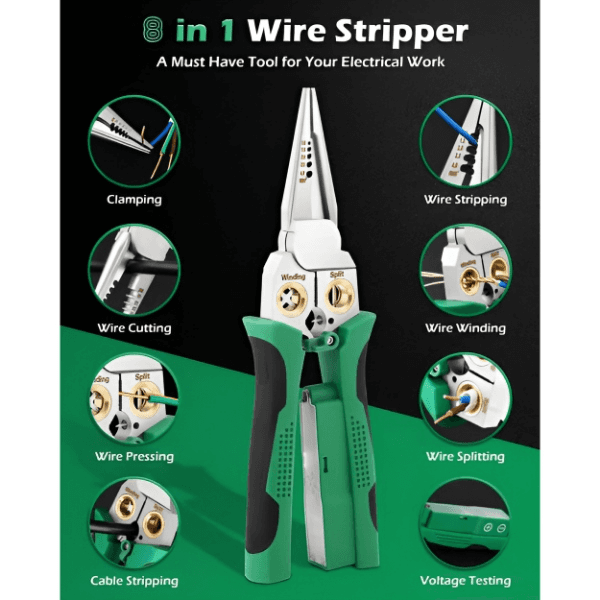 8-in-1 Wire Stripper and Cutter (20.7 cm) – Strips, Cuts, Crimps and Checks Voltage in One Tool | POWERPLIERS
