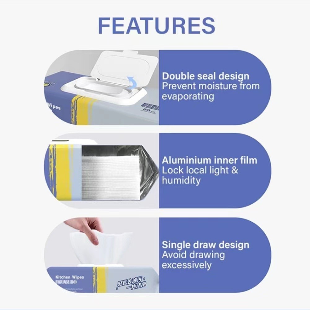 80pcs Kitchen Cleaning Wipes Strong Decontamination Kitchen Wet Wipes Degreasing Lap Pembersih Dapur