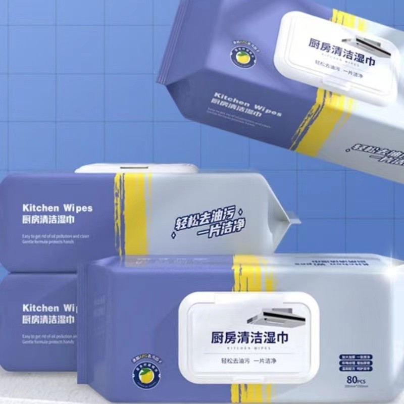 80pcs Kitchen Cleaning Wipes Strong Decontamination Kitchen Wet Wipes Degreasing Lap Pembersih Dapur