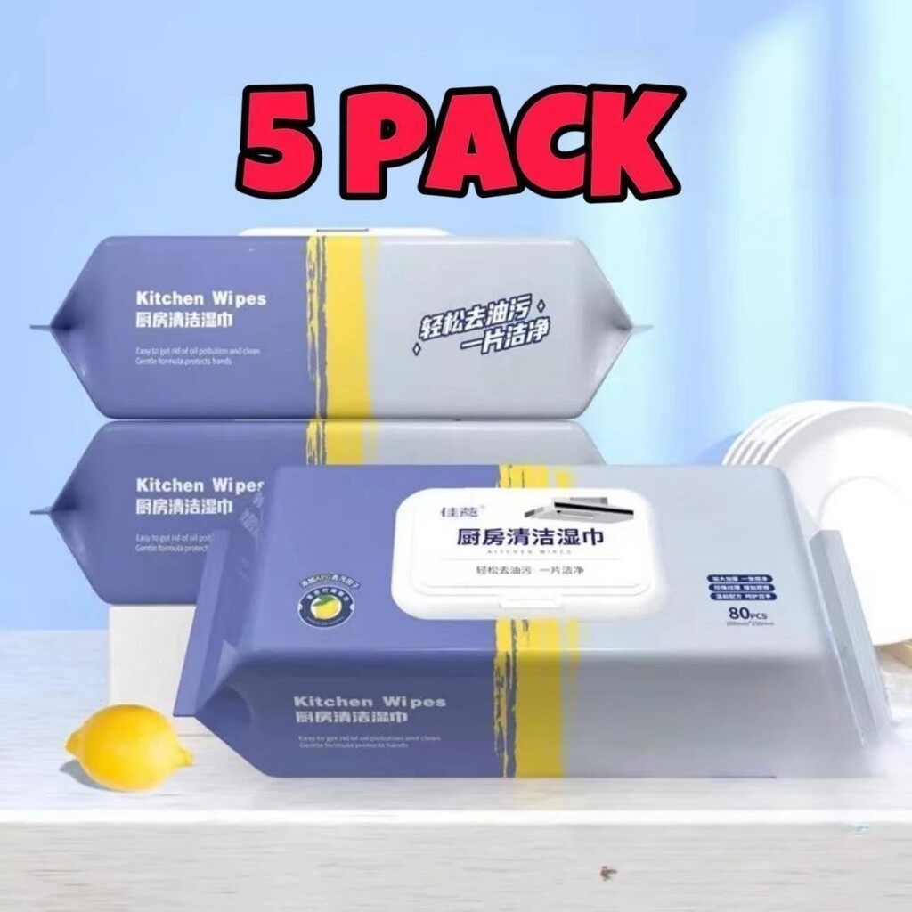 80pcs Kitchen Cleaning Wipes Strong Decontamination Kitchen Wet Wipes Degreasing Lap Pembersih Dapur