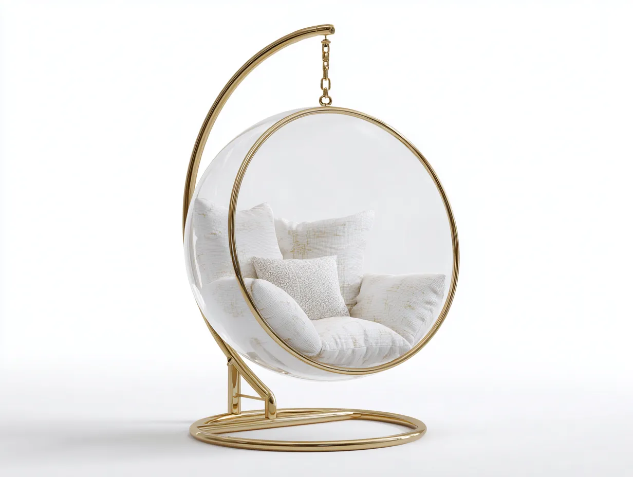 Hängesessel für Garten - Metall-Acryl-Textil - 102x96x204 cm - Gold-Transparent-Beige - Modernes Design-Havenuphub